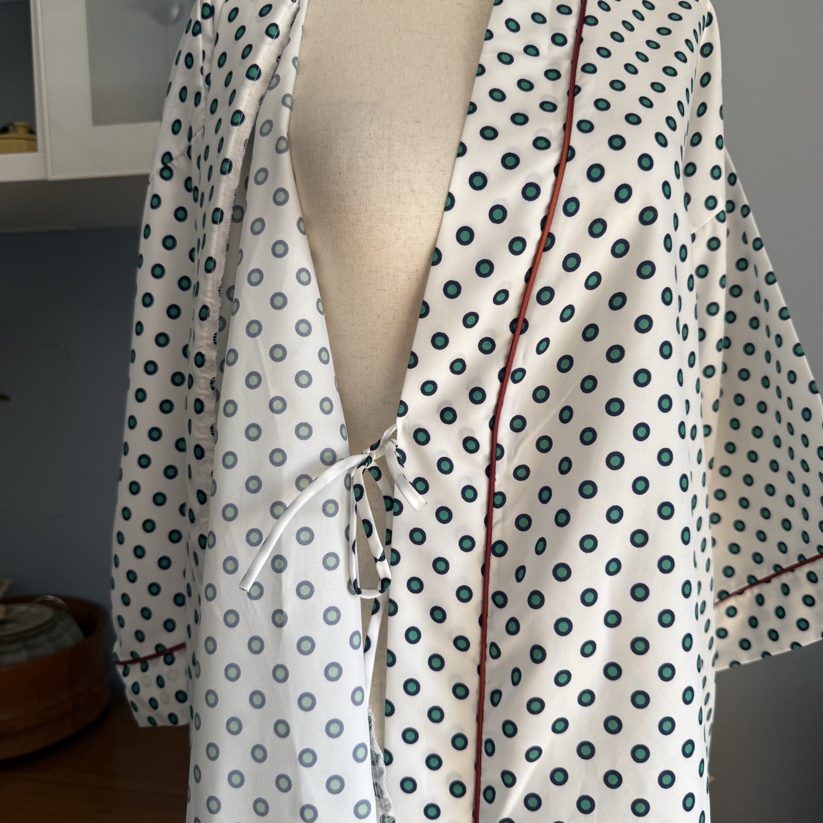 70s 80s Vintage David Brown Boutique Robe Dressing Gown Sz XS Polka Dot