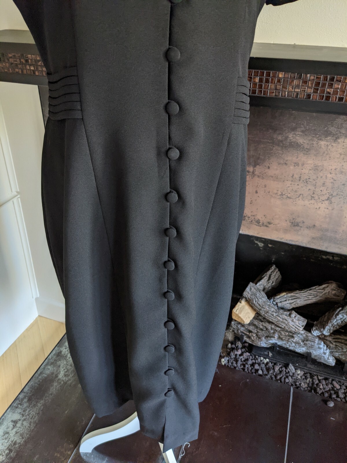90s Black Button Front Strap Waist Detail Women&rsquo;s 12 Medium/Large Work Wear 179