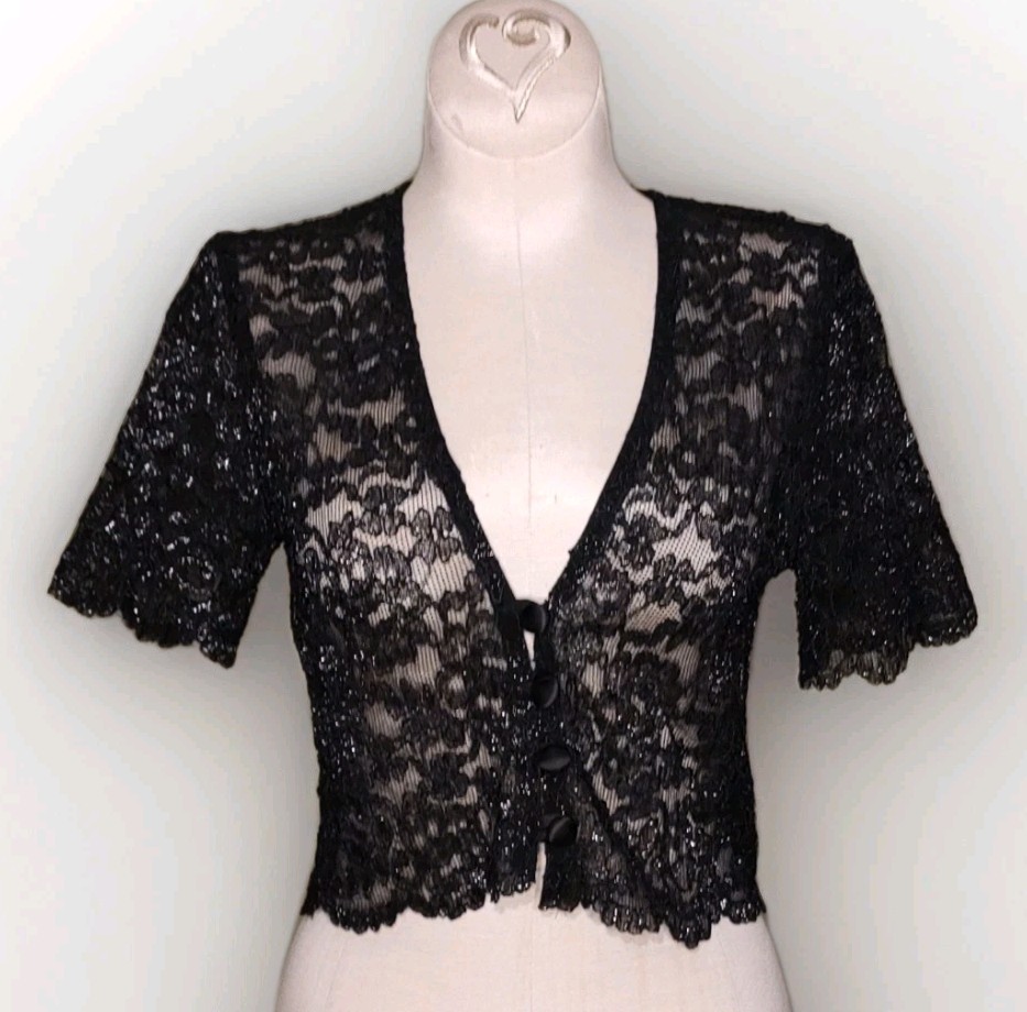 Jeffrey & Dara Evenings – Black Lace Bodice Layered Dress & Jacket – Size 6