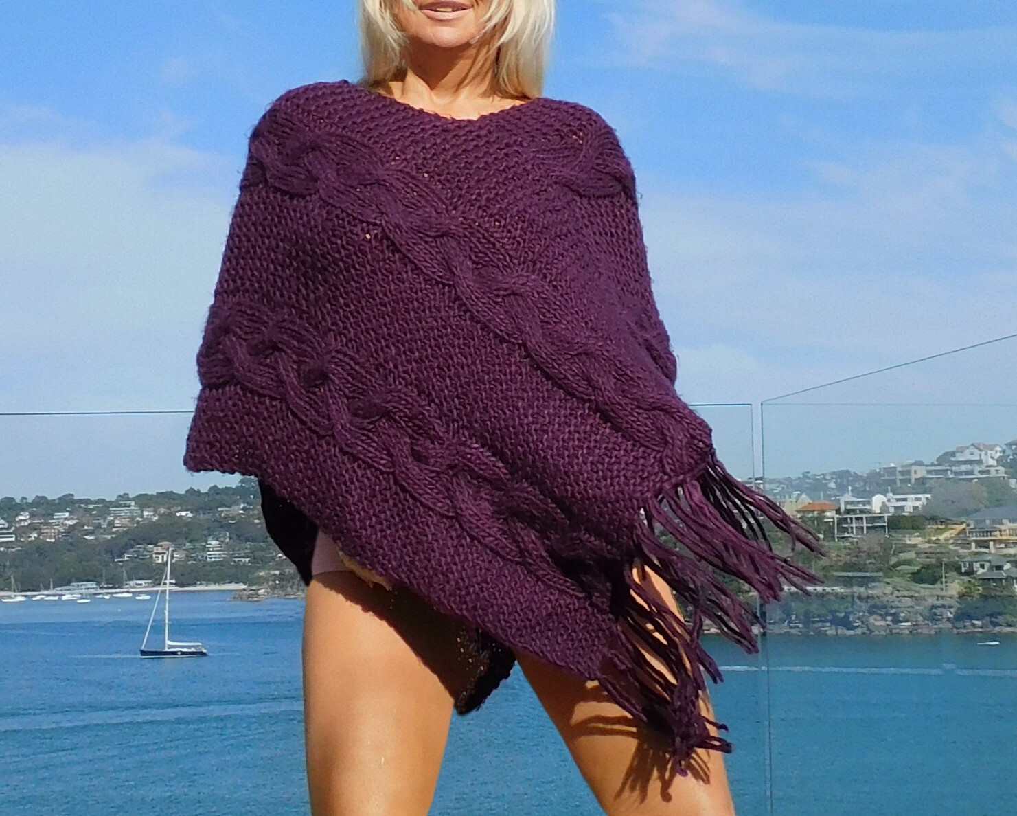 VINTAGE Boho 1970s Original Hippy Textured Crochet Knit Fringed Retro Poncho