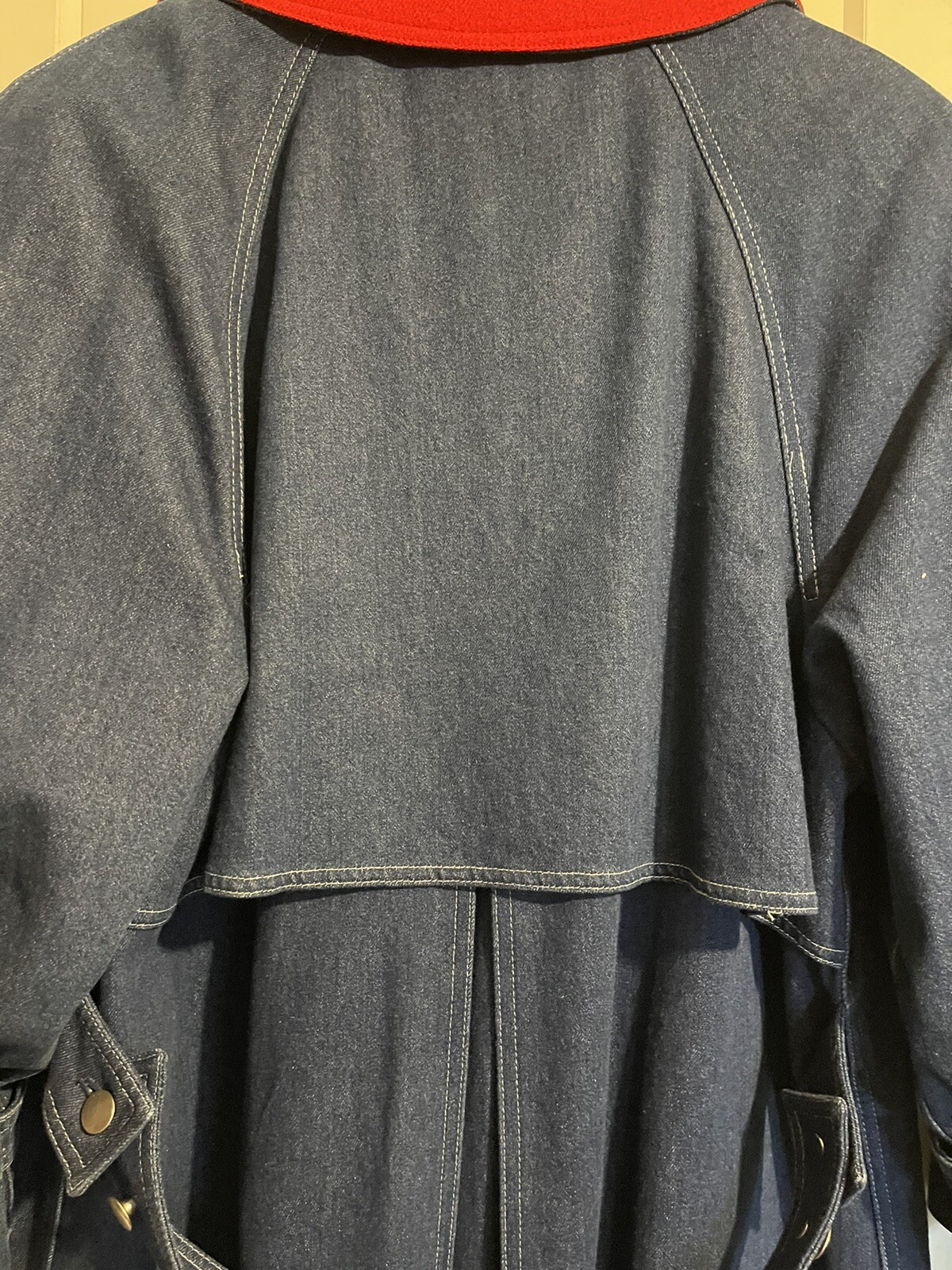 Vintage denim long duster coat wool lined womens sz 12P Western MISTY HARBOR