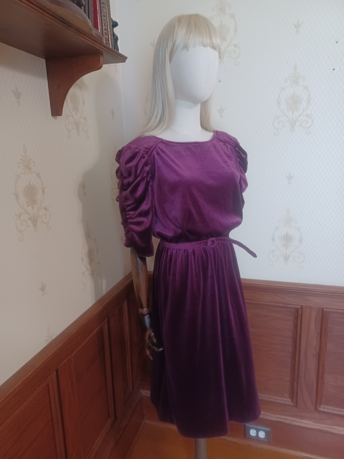 Vintage 1970s J.M. II Purple Velour Witchy Whimsigoth Victorian Revival Dress