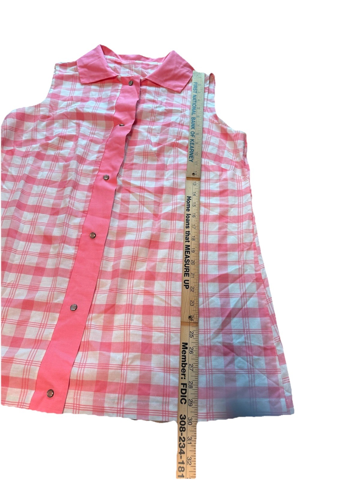 SEARS Perma Press Pearl Snap Sleeveless Gingham Shirt Pink L