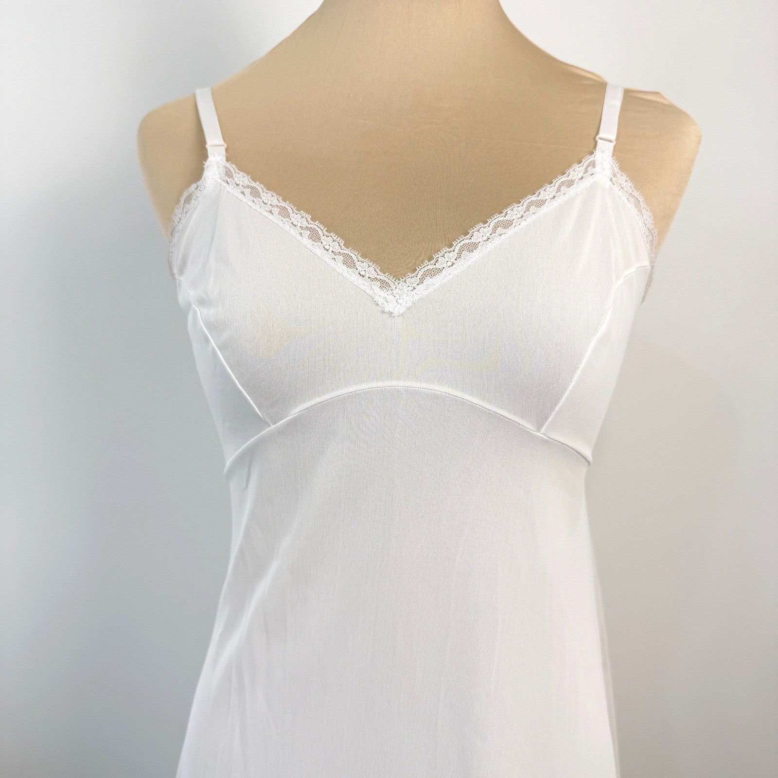 Vintage Nylon Full Slip Dress Women Fit Small White Coquette Bridal Feminine