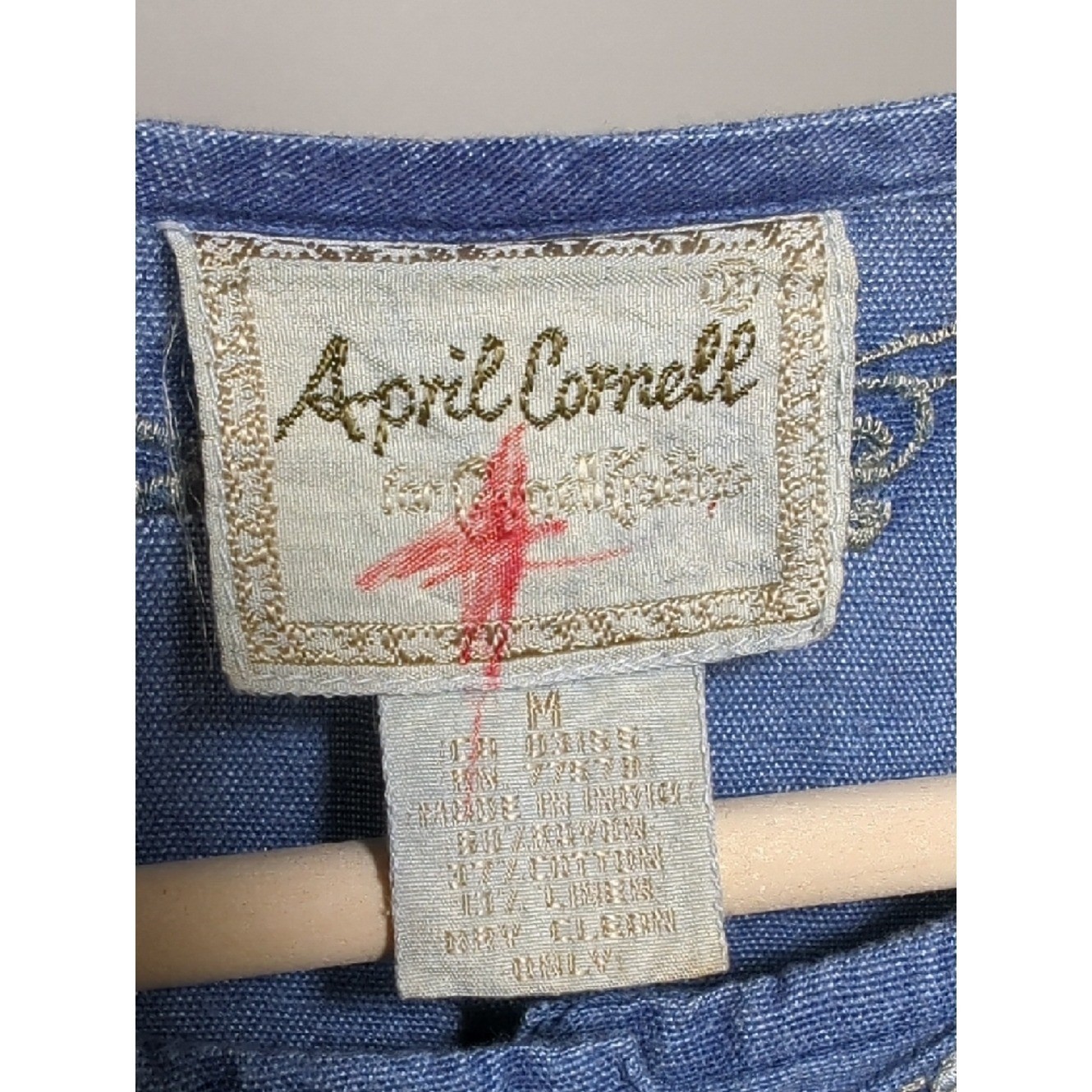 Vtg 90s April Cornell Chambray Blue Button Front Midi Dress Cottage Modest Boho
