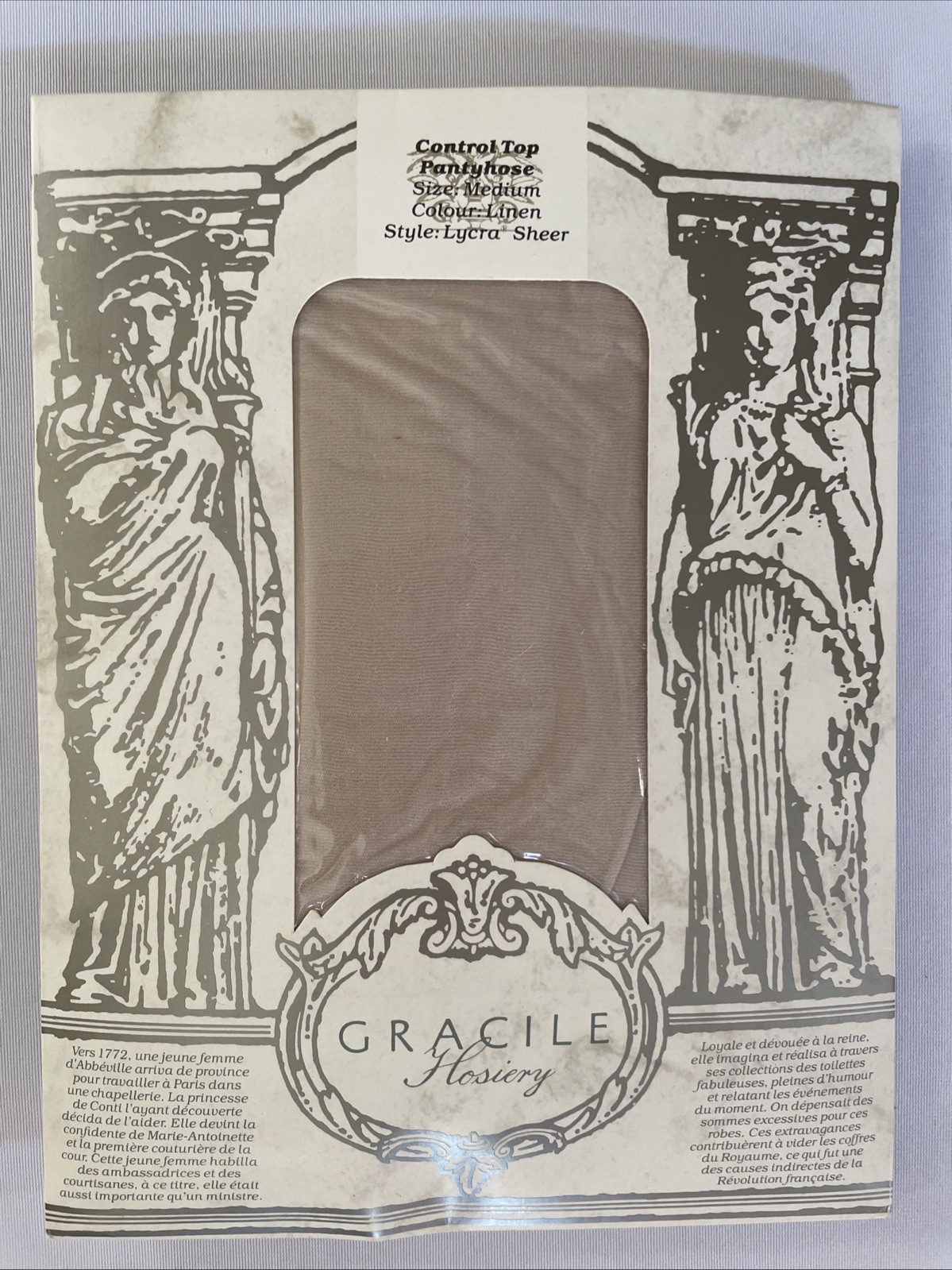 VINTAGE Gracile Lycra Sheer Hosiery Control Top Pantyhose Color Linen One Sz M