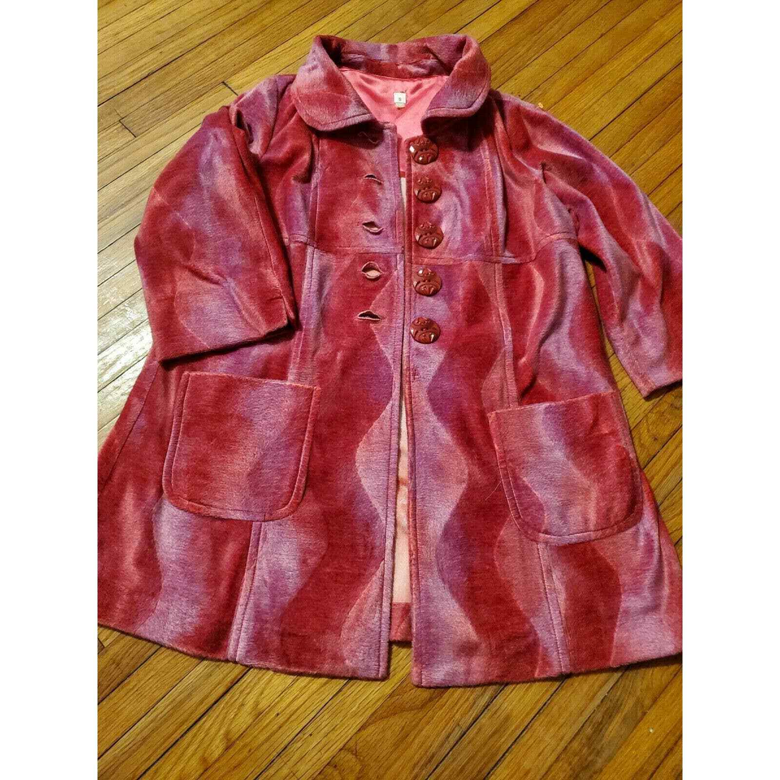 Vintage Pink Velour Jacket 70s Coat Psychedelic Mod Bold Made In America Groovy