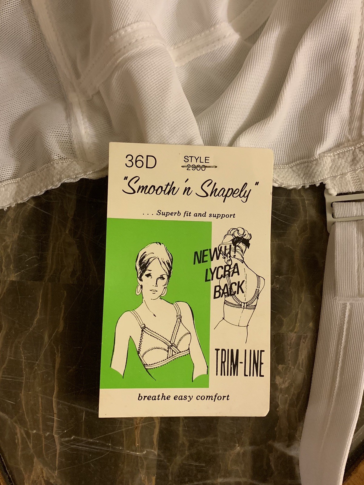 Vintage Bra Support Nylon Lycra Smooth Spandex White Adjustable 1970s NEW 36D