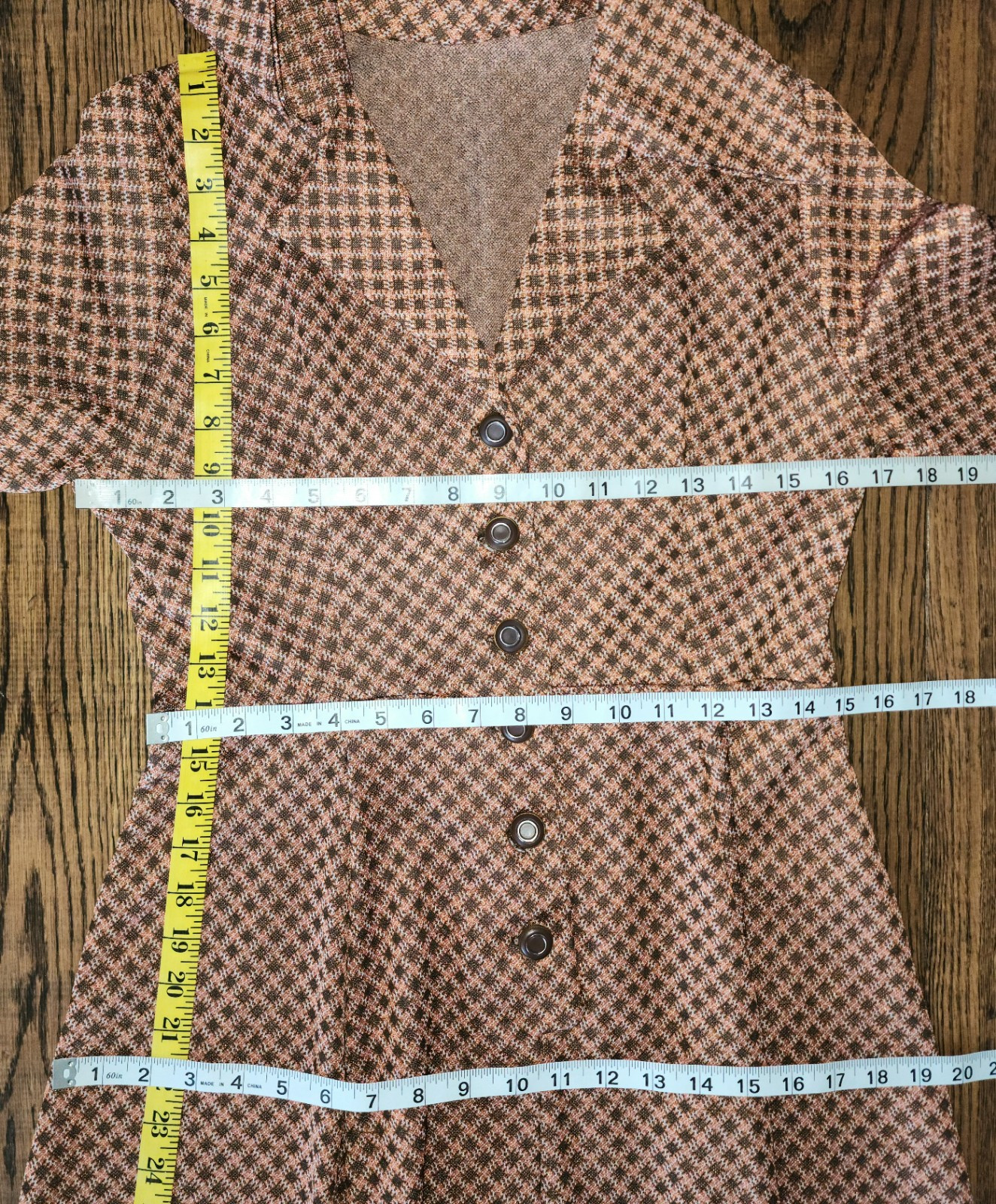 Vtg 70s shirt day dress brown copper M