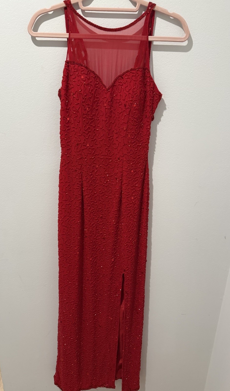 Vintage Andretta Donatello Red Silk Beaded Mesh Gown Size XS