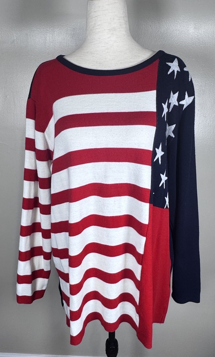 1980s Propensity American Flag Patriotic July 4 USA Vintage Knit Top Sz XL, 1X