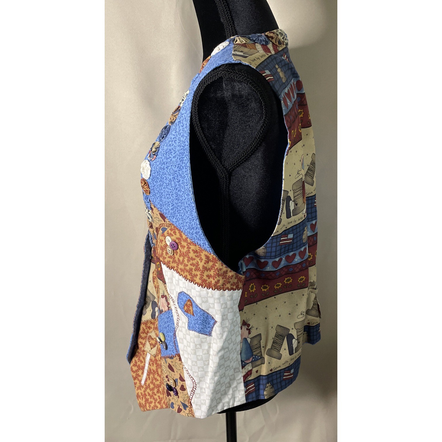 Womens Medium Patchwork Vest Multicolor Patriotic Teacher Cottagecore Vintage