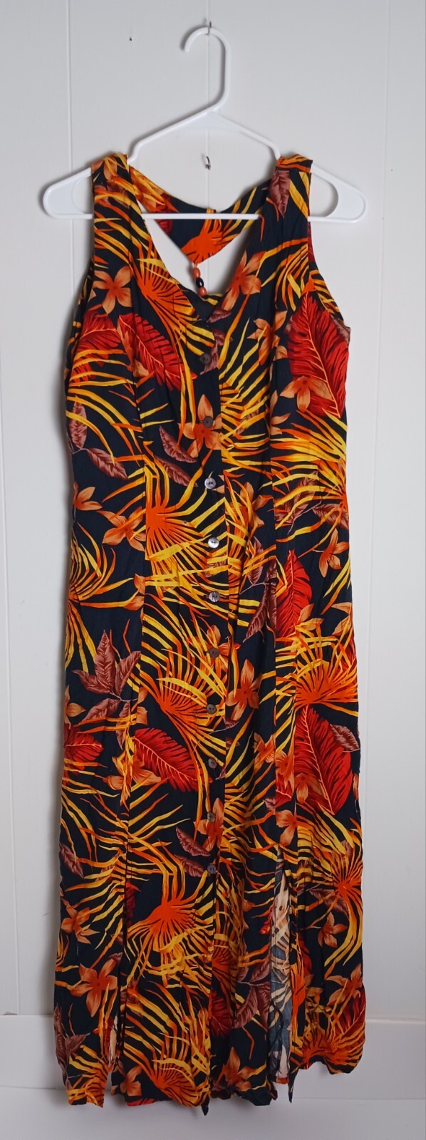 Vintage 90s Scarlett orange Tropical Maxi Dress 12 with buttons Women&rsquo;s