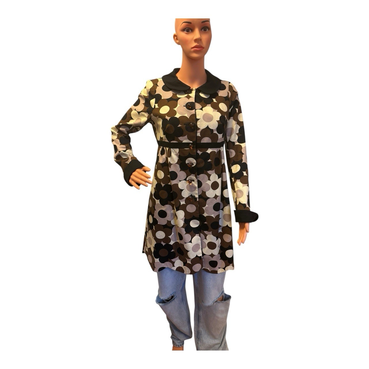 Vintage 60s Style Retro Floral Button-Up Coat Dress Women&rsquo;s
