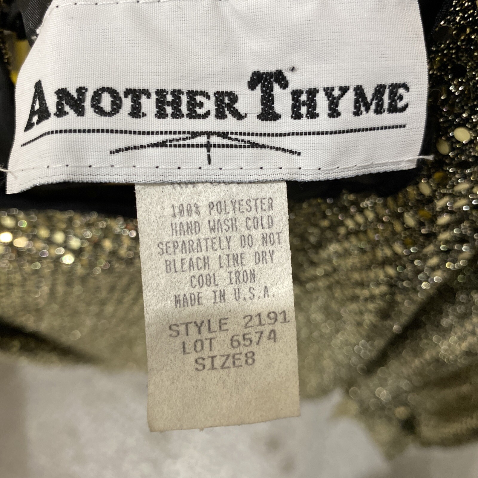 Vintage By Another Thyme Blouse Size 8 Full Sequins Gold Toned waist tie Sparkly