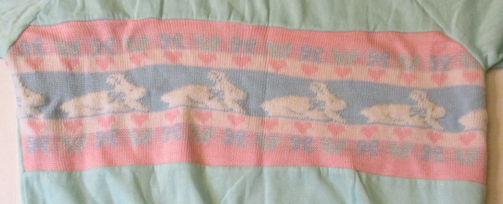 Center Aisle Plus Bunny Rabbit Sweater 44/24W Vintage 1980&rsquo;s Women&rsquo;s Blue Pink