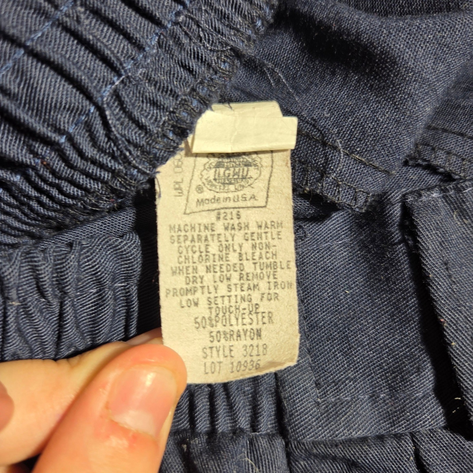 Vintage ILGWU Navy Blue Button Front Midi Skirt Union Made 13-14 Pre 1995