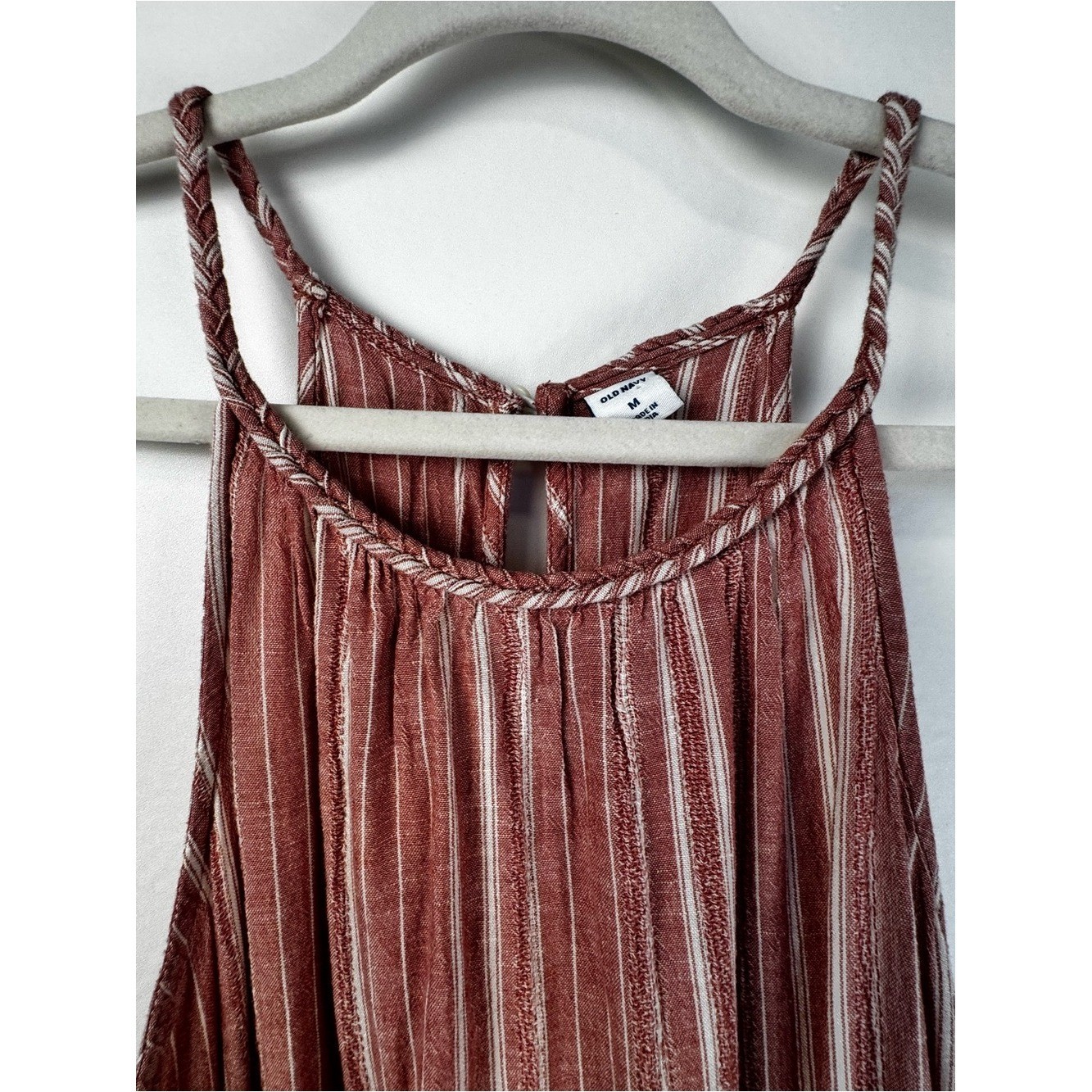 Old Navy Rust Striped Linen Blend Maxi Dress Medium Boho Cottagecore Summer