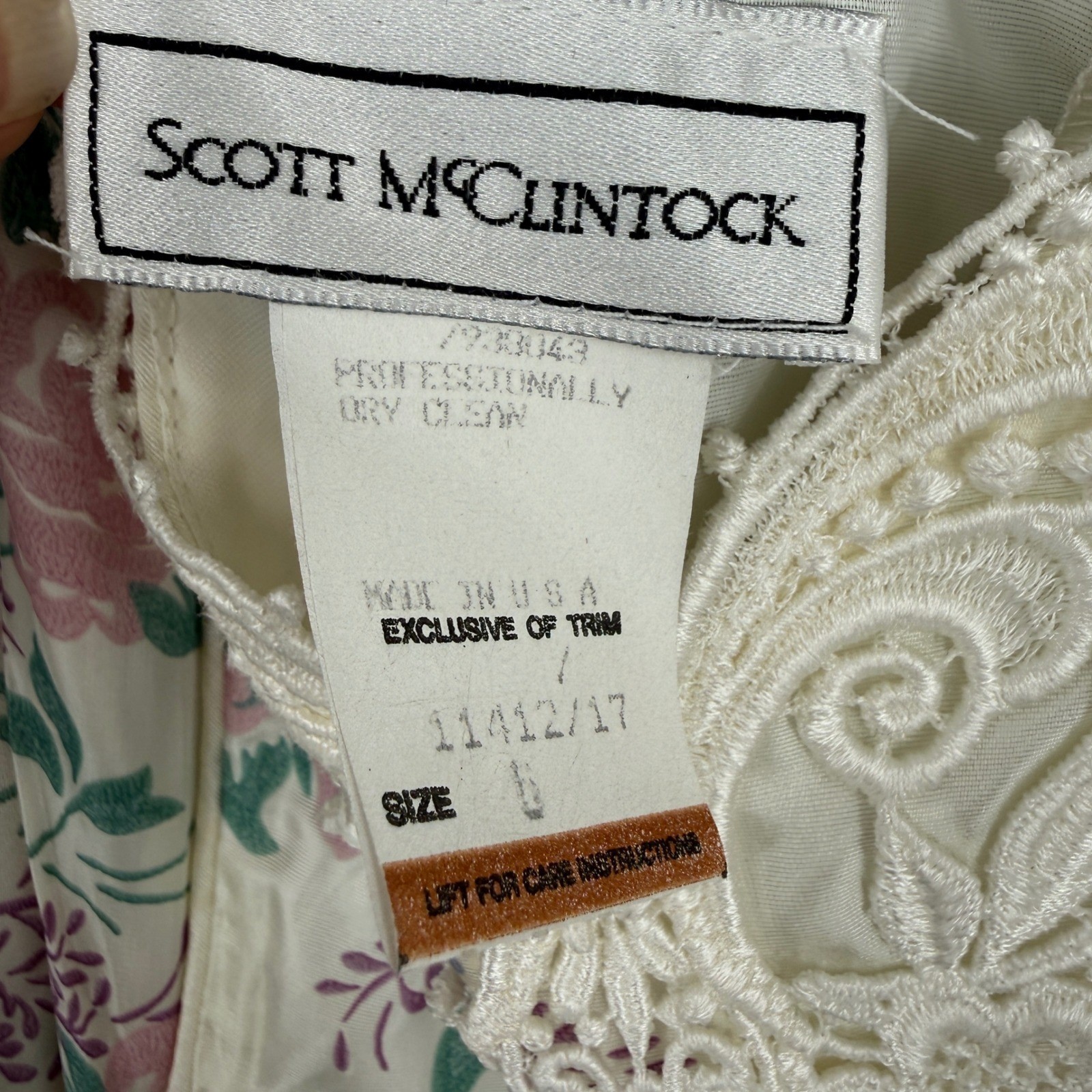 Vtg Scott McClintock Floral Dress Sz 6 Puff Sleeve Lace Cottage Coquette Basque