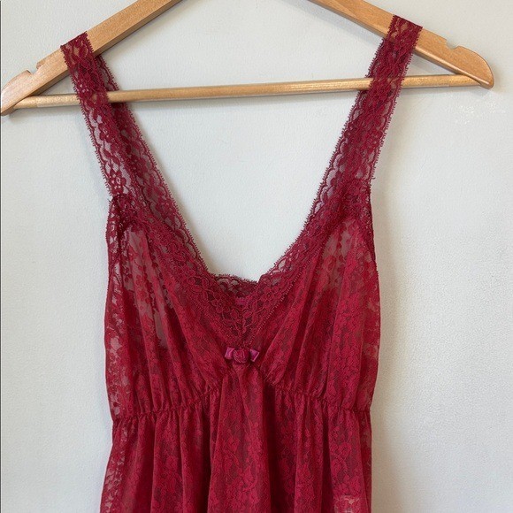 Vintage 70&rsquo;s Red Lace Donna Richard for Gilligan & O&rsquo;Malley Nightgown Dress Med