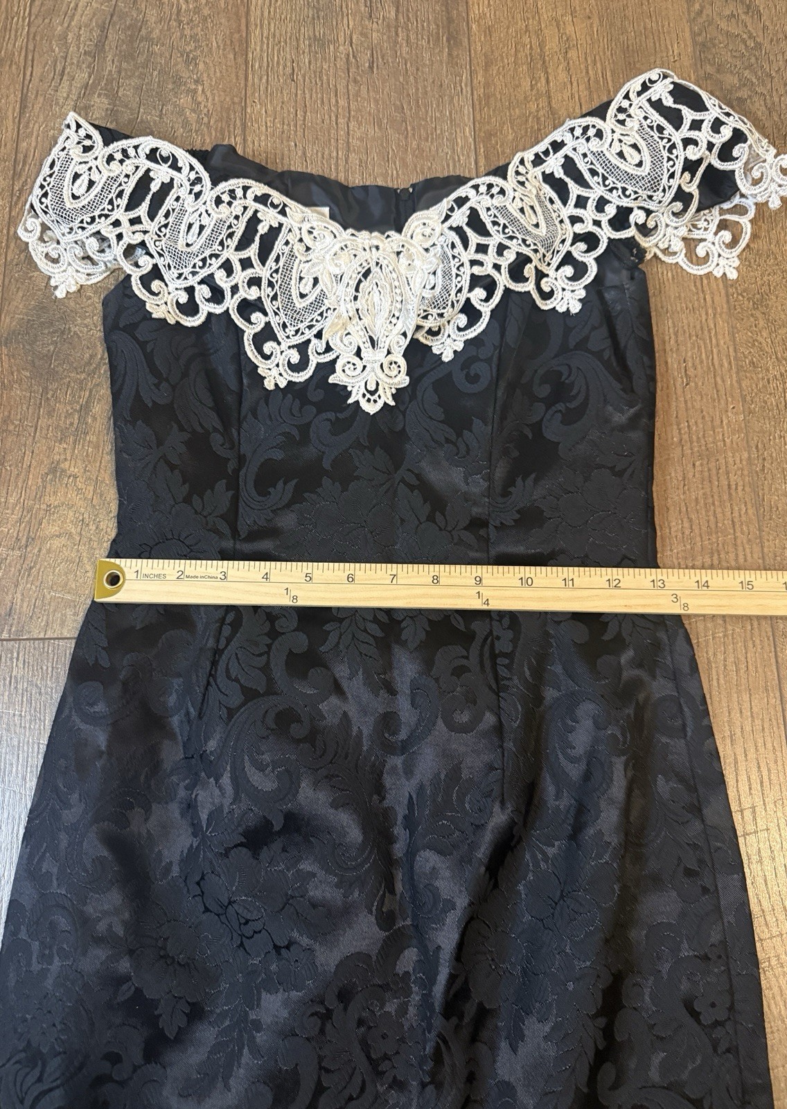 NWT Gunne Sax Dress VTG Black Short Jacquard Flower Lace Cocktail SZ 5/6