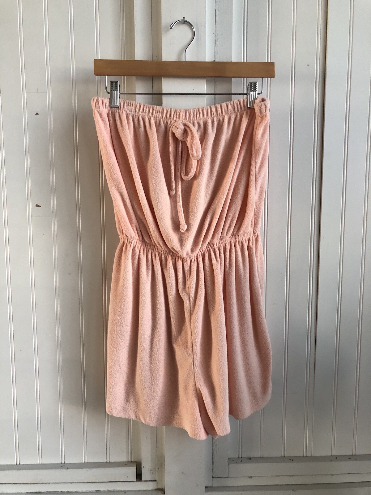 70’s Light Peach Terry Cloth Romper Strapless Jumper
