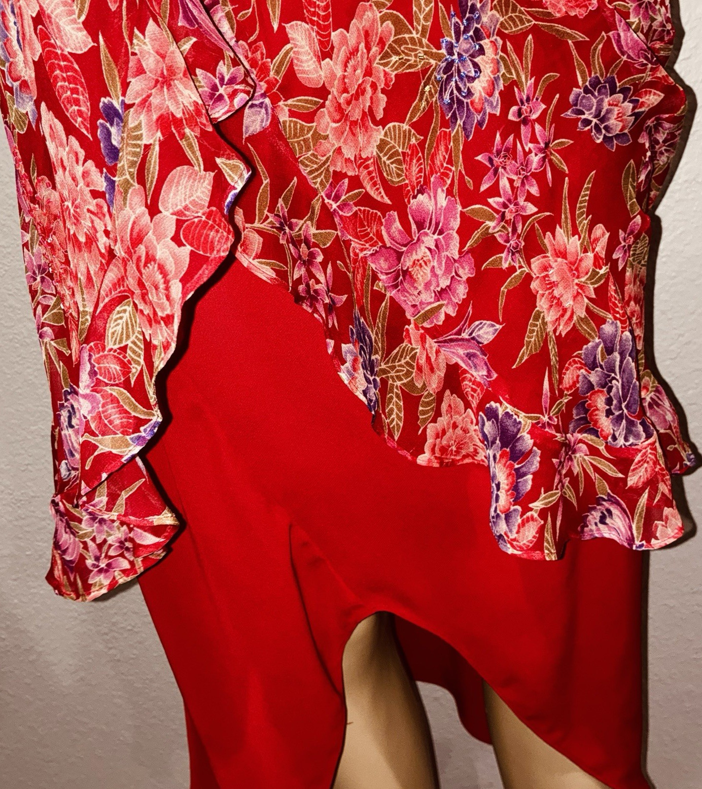 VTG Robbie Bee 100% Silk Red Floral Midi Slip Dress Fairy Chiffon Women’s 14