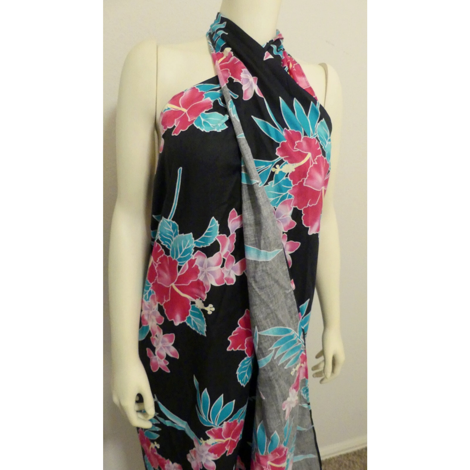 Vtg Tropical Essence Hawaii Wrap Dress OS Tropical Cotton Beach Vacation Tie