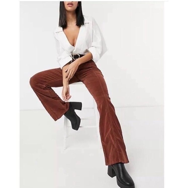 We The Free Free People FIRECRACKER Star Patchwork Corduroy FlarePants Rust 27