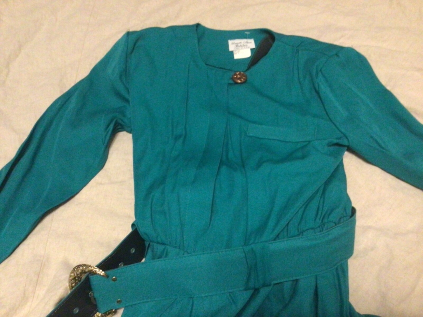 Vintage Stuart Alan Petites Size 10 ~Green Belted Dress~NOS