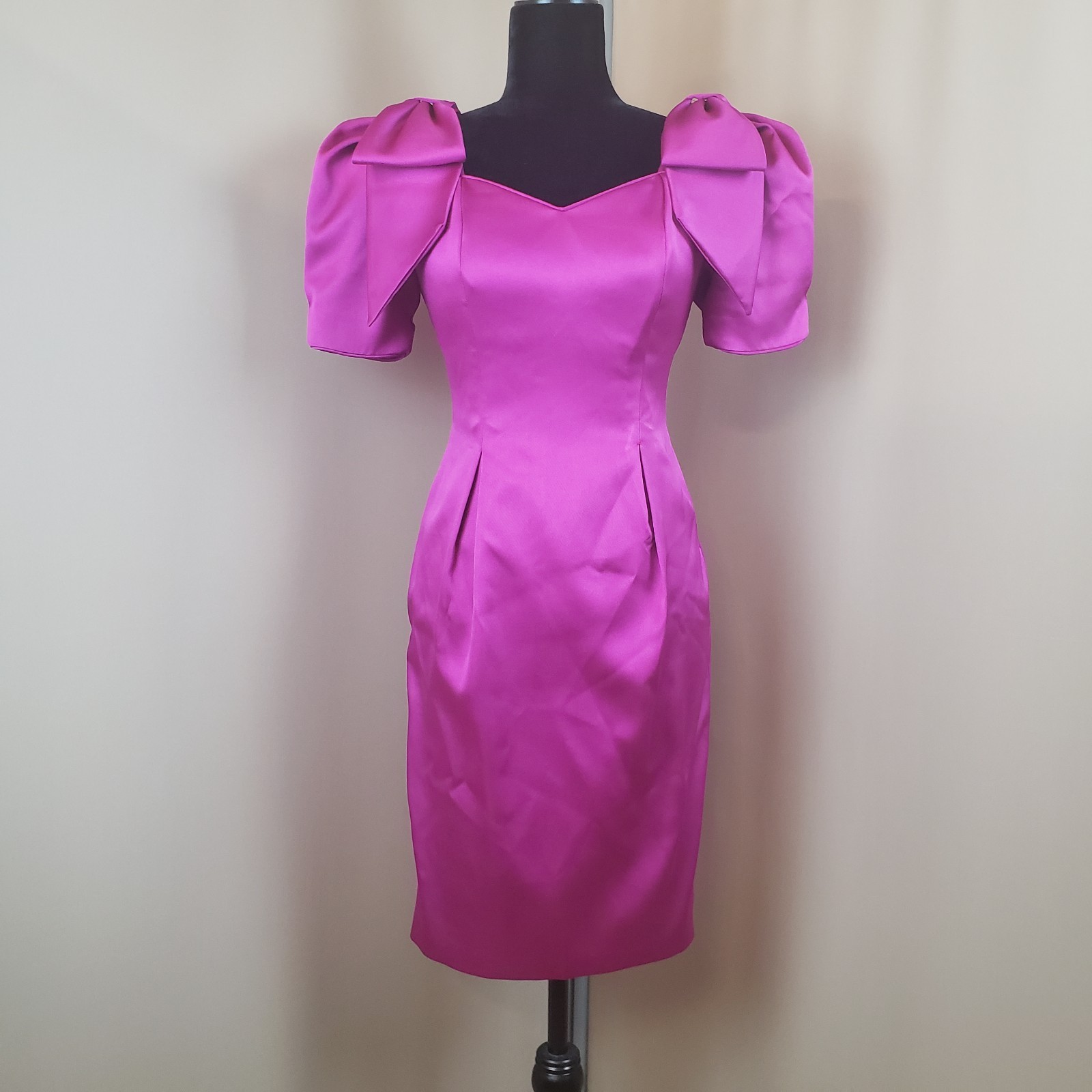 Vintage 90s Pink Satin Dress Sz 0 XXS Semi Formal Cocktail Bows Club Bodycon USA