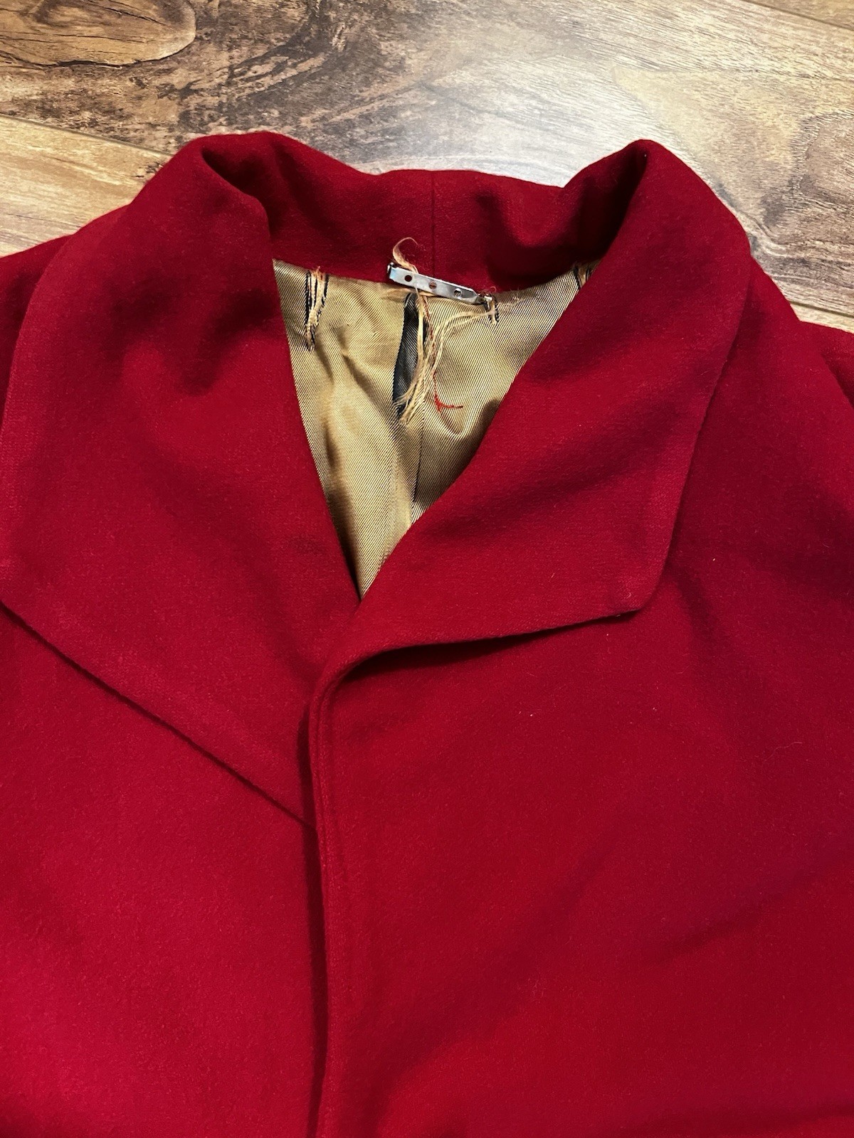 VTG Ladies Cherry Red Cashmere and Wool Blend Coat, Asymmetrical Collar