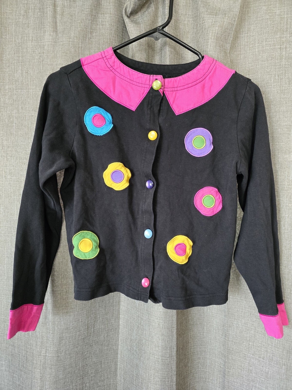 Copper Key Vintage 80s Colorful Polka Dot Cardigan Faux Collar