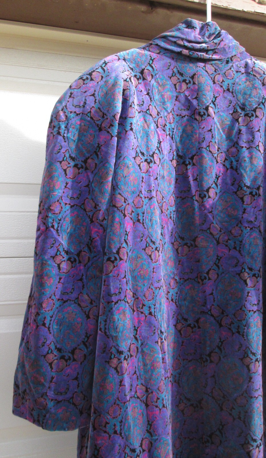 Portrait JL DeBall Velvet Opera Coat Purple Paisley Vintage 38 inches long