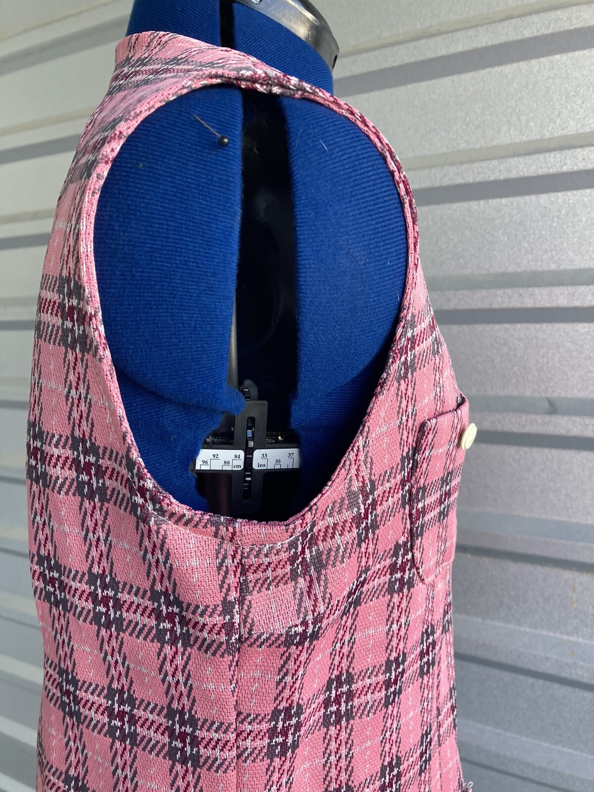 Vintage Pink Plaid Vest Button Down With Pockets 40 Inch Chest Handmade