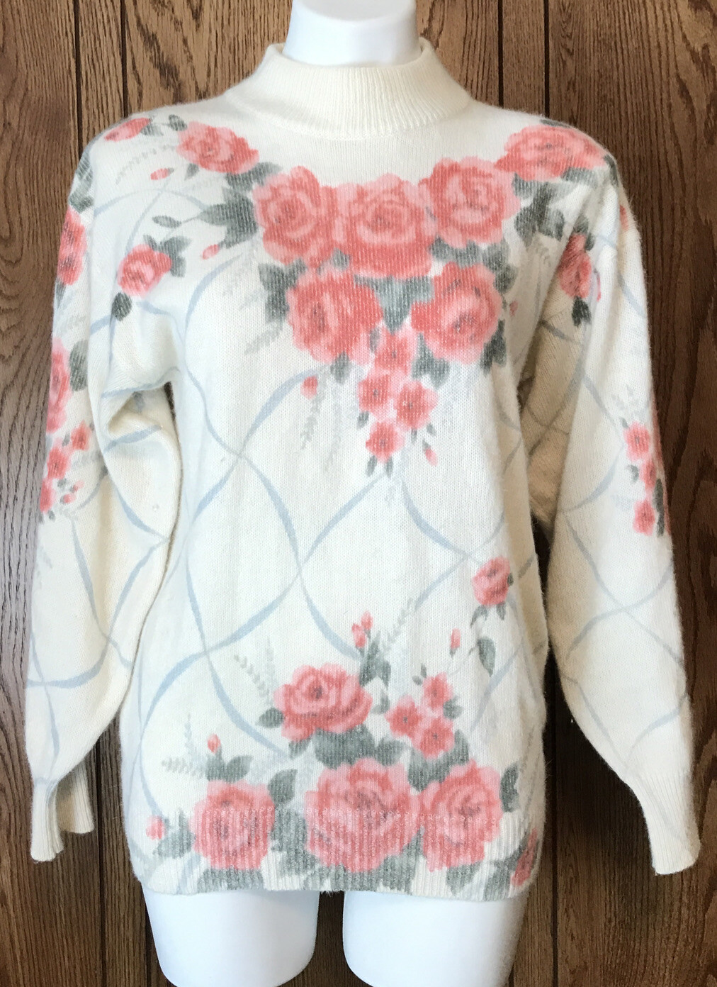 Vintage Dorothy Perkins Floral Rose Angora Sweater UK 14 T8
