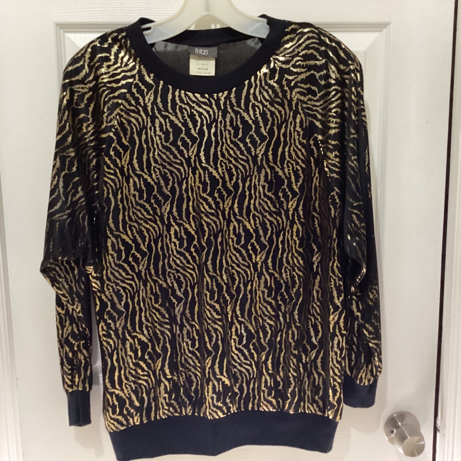 VTG 1970s FRITZI CALIFORNIA Black / Gold Burnout Disco Mod Popover~M