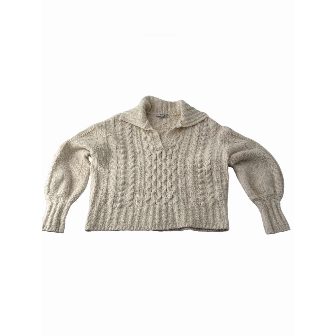 Madewell Cotton-Merino Wool Blend Cable-Knit Boho Sweater Timeless Classic Sz S