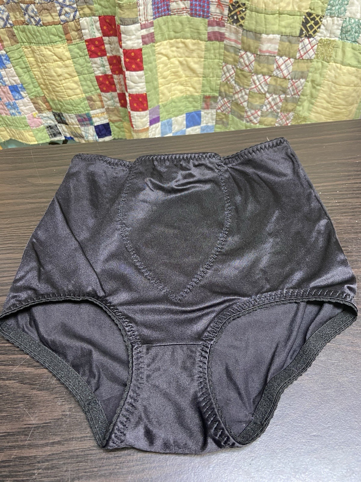 Vintage SZ L Cupid Panties 2106 Light Tummy Panel Black Silky Satin Sissy Panty