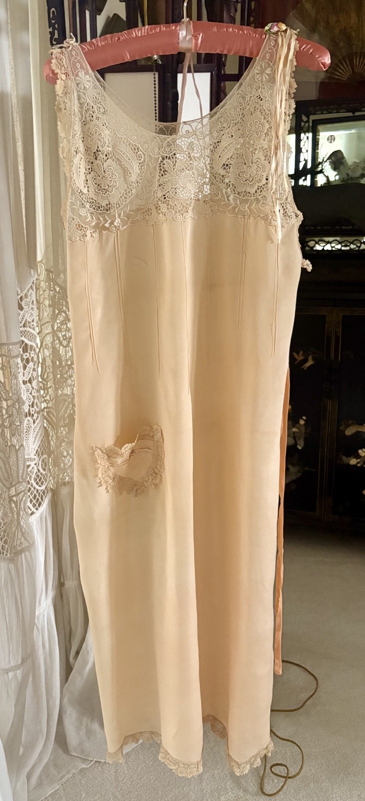1930&rsquo;s Slip Flapper Dress, Adorned with Wonderful Lace and Flowers