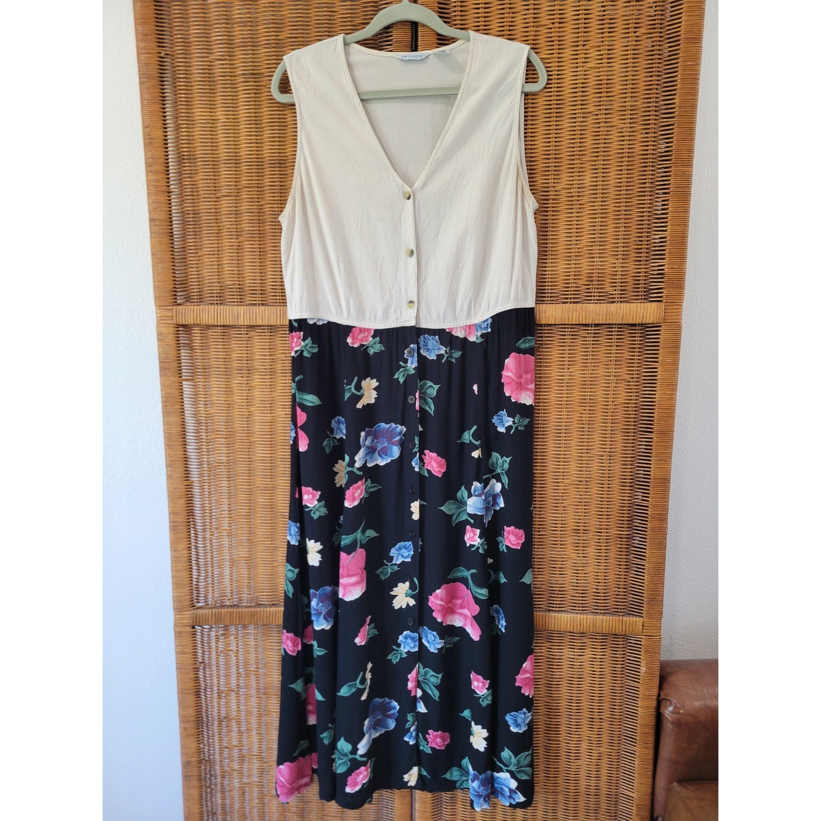 Vintage Ship &lsquo;N Shore Navy Floral Button Front Dress XL