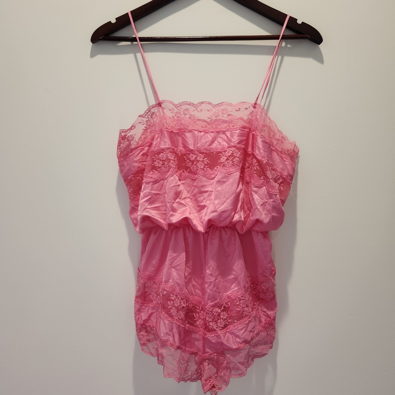 Vintage Flair Dianne Keesee Lingerie Sexy Pink Nylon/Lace Romper Union Tag