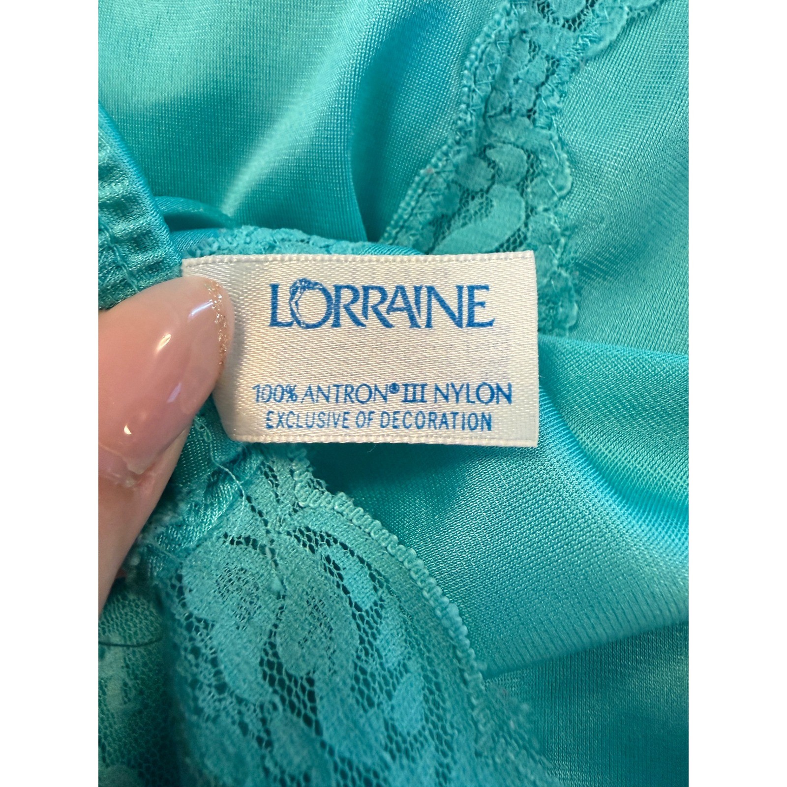 Lorraine Nightgown Robe Set Womens Small Teal Good Vintage Lace Antron III Nylon
