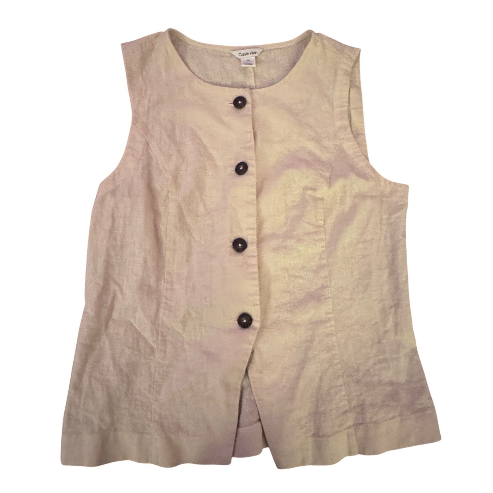 Calvin Klein Womens Linen Cotton Button Front Vest L 90&rsquo;s Kelly Kapowski-style
