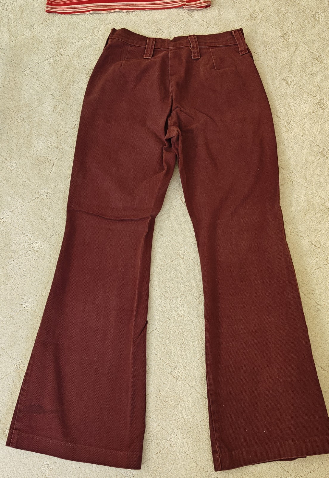 VTG 1970s Original Burgundy Five Button Fly Juniors Girls Bell Bottoms 26 X 28.5
