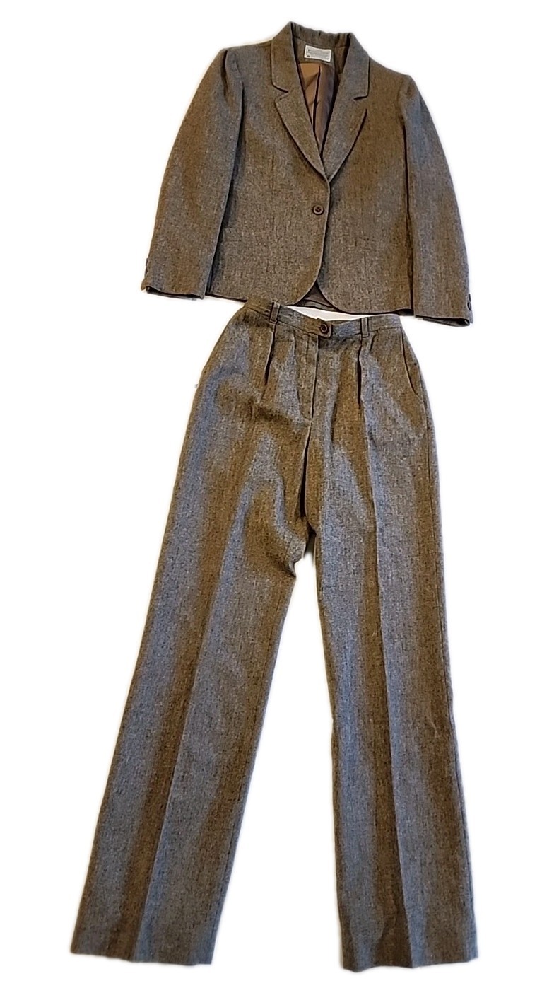 Vtg Miss Pendleton Suit Pant Jacket Set 100% Pure Virgin Wool Tweed Woolen Mills