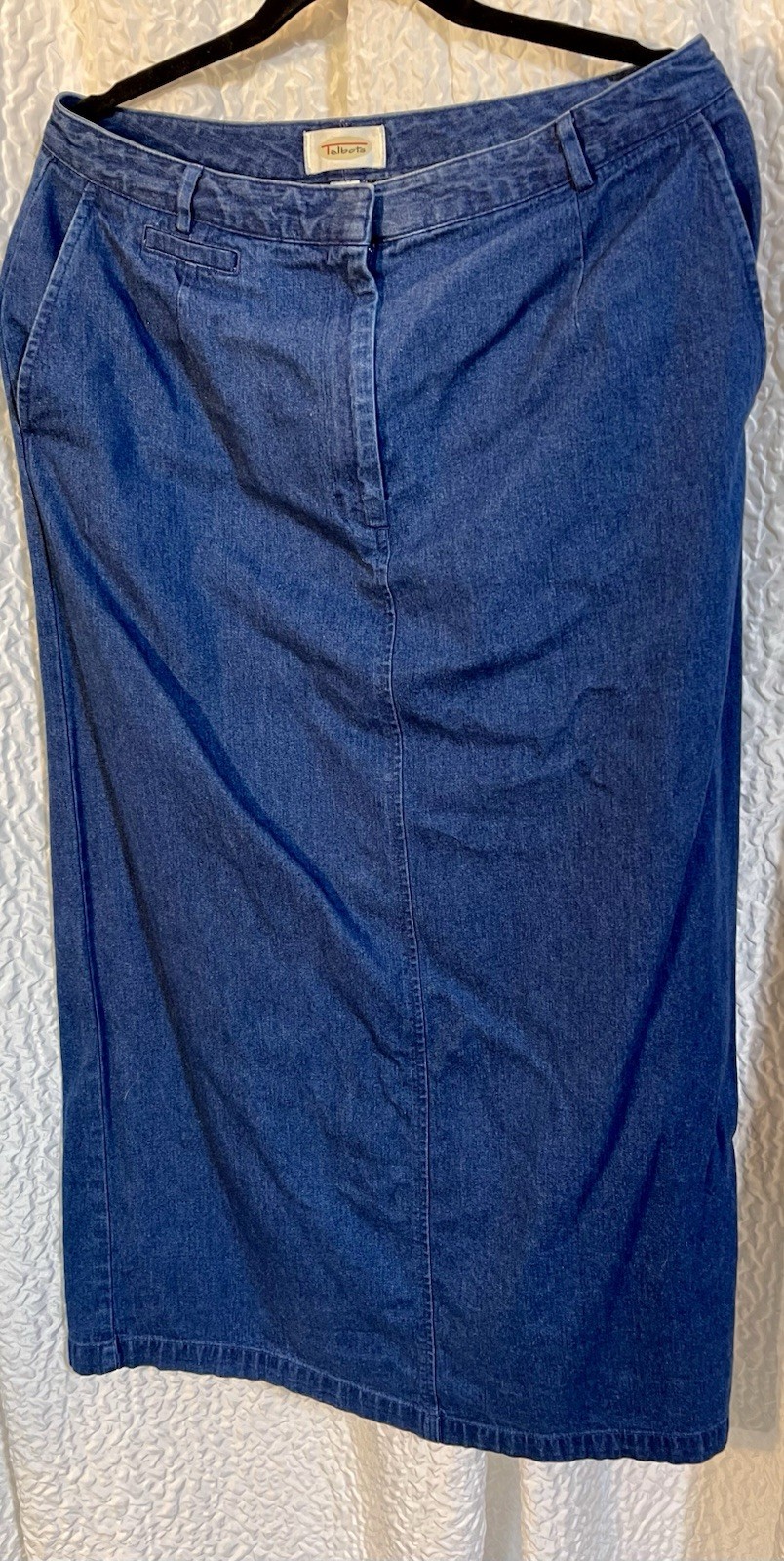 Vintage Talbots Deep Blue💙100% Cotton Denim Maxi Skirt Size 14 Long Slit EUC
