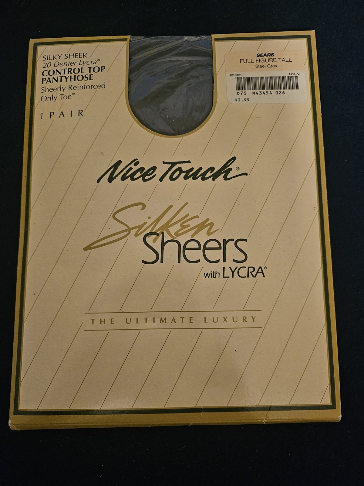 Sears Nice Touch SILKEN SHEERS Pantyhose w/Lycra VTG Steel Grey Full Figure Tall