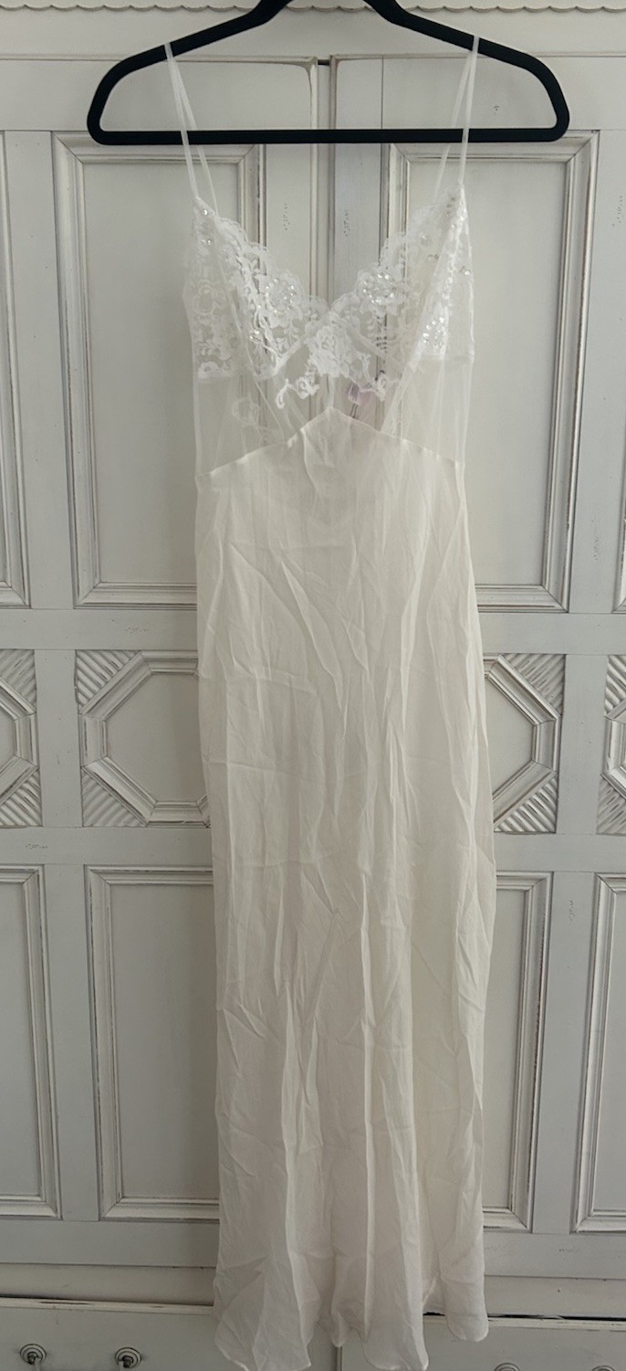 NEW Victoria&rsquo;s Secret Silk Nightgown Maxi Slip Sz M Sheer Sequin Lace Bridal