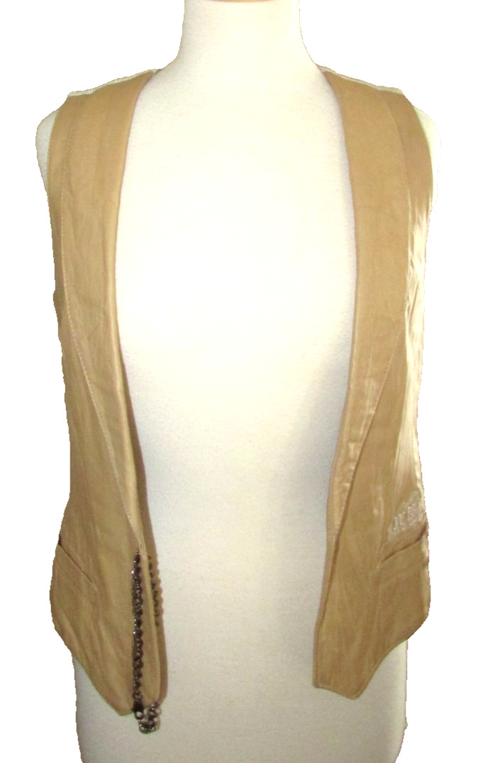 VTG Y2K Johnny Was 3 J Workshop Leather Embroidered tie back Vest M VERY RARE